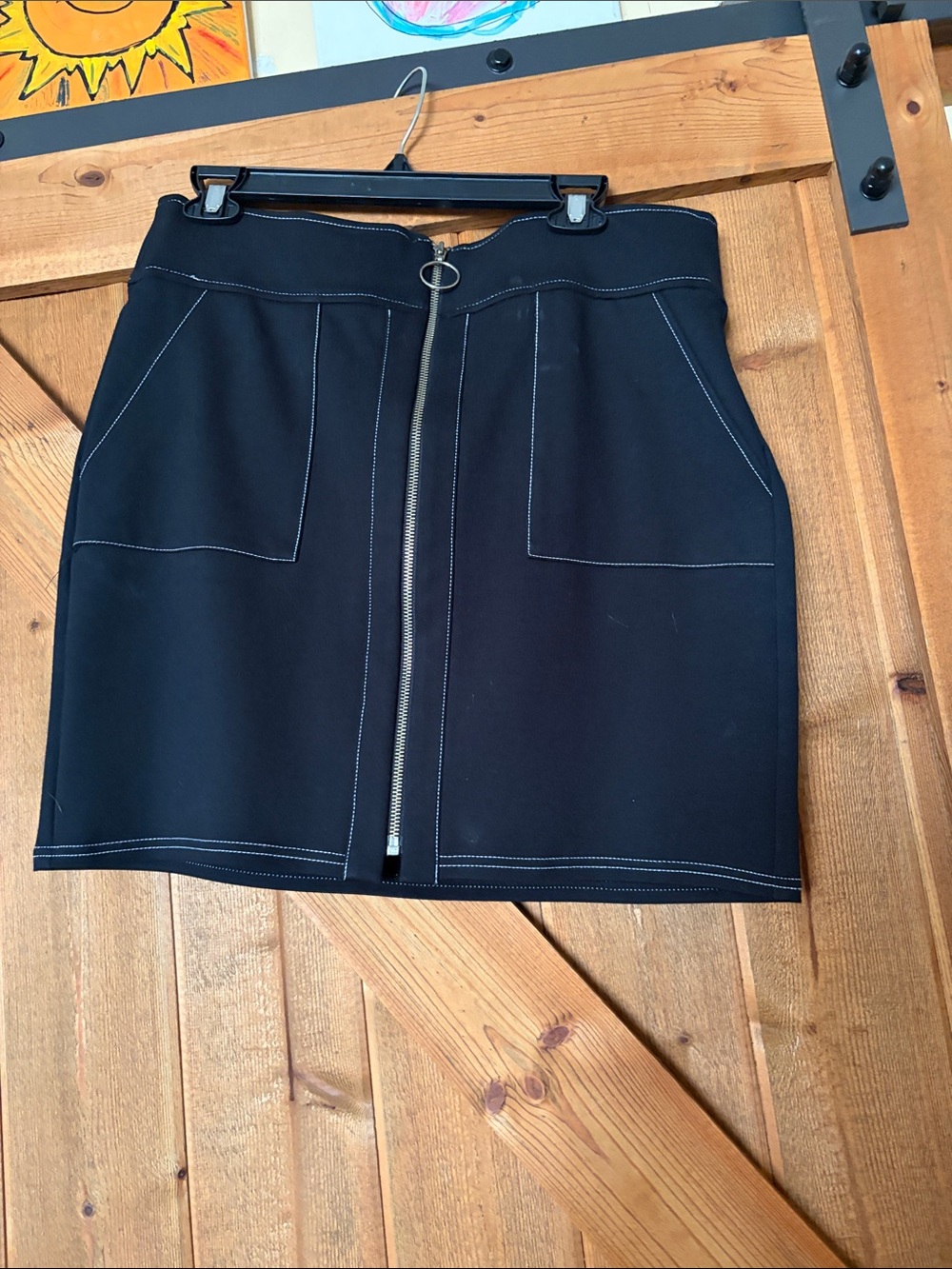 INC International Concepts Black Mini Skirt with Silver Zip Ring
